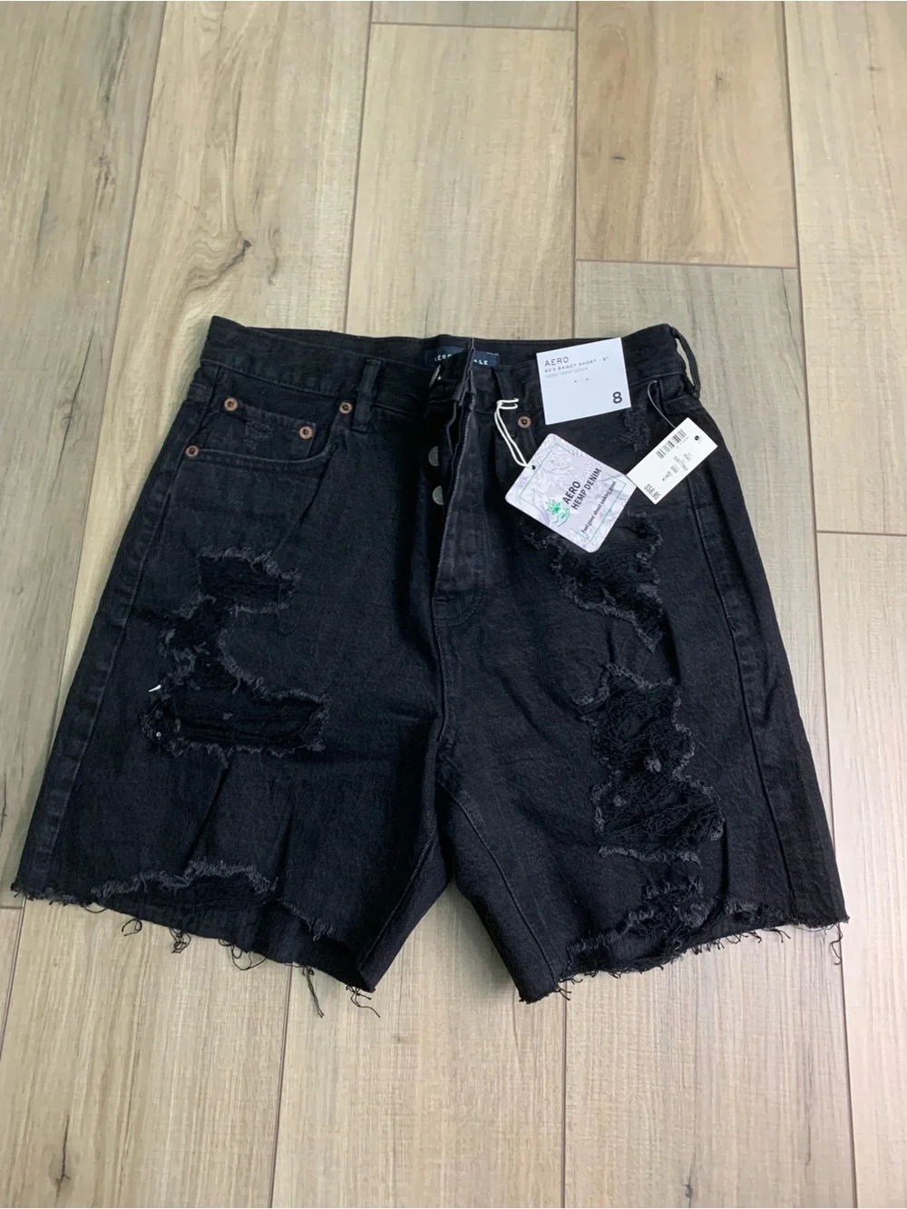Aeropostale Black 90's Baggy Hemp Denim Shorts